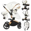 Image de Poussette Magic ZC Poussette 3 en 1 Poussette combinées Poussette cosy voyage Cuir PU Rotation à 360° Pare-soleil Frein à pied Blanc