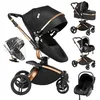 Image de Poussette 3 en 1 Magic ZC Poussette Poussette pliable Poussette de luxe Cuir PU Rotation à 360° Cadre en alliage daluminium Noir