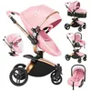 Image de Poussette 3 en 1 Magic ZC Poussette Pousette trio 3 en 1 Poussette de luxe Cuir PU Rotation à 360° Paysage élevé Jusquà 15 kg Rose