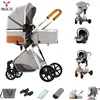 Image de Poussette canne haute qualité 3 en 1 - Magic ZC - Poussette combinées bebe sièges auto nacelle Acec grand panier V9 Gris Clair