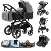 Image de Poussette 3 en 1 Bébé Combinée Siège-Auto Nacelle Trio Réversible Réglable Haute Qualité Roues increvables Canne.gris