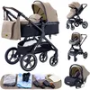 Image de Poussette 3 en 1 Bébé Combinée Siège-Auto Nacelle Trio Réversible Réglable Haute Qualité Roues increvables Canne.marron
