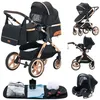 Image de Poussette 3 en 1 Bébé Combinée Siège-Auto Nacelle Trio Réversible Réglable Haute Qualité Roues increvables Canne.NOIR