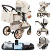 Image de Poussette 3 en 1 Bébé Combinée Siège-Auto Nacelle Trio Réversible Réglable Haute Qualité Roues increvables Canne.blanc