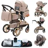 Image de Poussette 3 en 1 Bébé Combinée Siège-Auto Nacelle Trio Réversible Réglable Haute Qualité Roues increvables Canne.khaki
