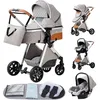 Image de Poussette 3 en 1 Bébé Combinée Siège-Auto Nacelle Trio Réversible Haute Qualité Roues increvables Canne light grey