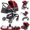 Image de Poussette Combinée 3 en 1 Siège-Auto Nacelle Trio Réversible Réglable Haute Qualité Roues increvables Rouge