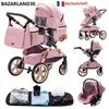 Image de BAZARLAND30 Poussette 3 en 1 Bébé Combinée Siège-Auto Nacelle Trio Réversible Haute Qualité Roues increvables Canne.rose
