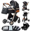 Image de Poussette 3 en 1 Bébé Combinée Siège-Auto Nacelle Trio Réversible Réglable Haute Qualité Roues increvables Canne.noir