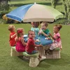 Image de Table picnic avec parasol haut socle beige