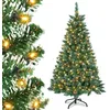 Image de Sapin de Noël artificiel - XMTECH - 210 cm - Branches PVC - LED blanc chaud intégrées - Décor neige et pommes de pin