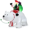 Image de COSTWAY 2M Père Noël Gonflable sur lOurs Polaire Blanc Tête Oscillante avec Ventilateur et Lumière LED Décoration de Noël Gonflable