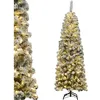 Image de Sapin de Noël Artificiel LED 180CM COSTWAY-250 Lumières Blanc Chaud-Aiguilles PVC Floqué de Neige-Support Métallique-à Charnières