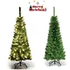 Image de Sapin de Noël Lumineux LED 135 cm COSTWAY-150 Lumières Blanc Chaud-226 Branches Aiguilles en PVC-Support Métallique Pliable