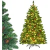 Image de Sapin de Noël LED Lumineux 200cm COSTWAY-450 Lumières 11 Modes-Pommes de Pin et Baies Rouges-1100 Branches Aiguilles-Support Métal