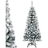 Image de COSTWAY Sapin de Noël Artificiel 140CM Forme Longiligne Feuilles Enneigé en PVC Support Métal Pliable Décoration de Noël Maison