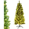 Image de Sapin de Noël LED Lumineux 150cm COSTWAY-150 Lumières Blanc Chaud-300 Branches PVC-Support en Fer-Décor de Noël-Design Longiligne