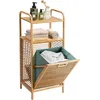 Image de Costway Panier De Linge En Bambou Avec Corbeille En Tissu Oxford Inclinable Et Amovible 2 Etagères