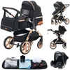 Image de YAZOCO - Poussette combinée 3en1 - Avec nacelle-siège auto - Jusquà 15Kg - Or-Noir