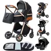 Image de YAZOCO - Poussette 3 en 1 Bébé Poussette Combinée Siège-Auto Nacelle Trio Réversible Réglable Haute Qualité Roues Noir