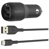 Image de Chargeur voiture - BELKIN - DUAL USBA CAR CHARG 1M - 2 ports USB-A - 24W - Noir