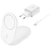 Image de Belkin BoostCharge Socle de Recharge Aimanté et Pliable Qi2 15W - Blanc + Chargeur secteur