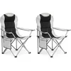 Image de Mondeer Lot de 2 Chaise de Camping Pliante Chaise de Plage avec Porte-Gobelet&Poche de Côté pour Voyage/Pêche/BarbecueGris Claire