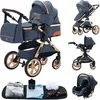 Image de Poussette 3 en 1 Bébé Combinée Siège-Auto Nacelle Trio Réversible Réglable Haute Qualité Roues increvables Canne.bleu.
