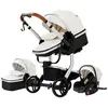 Image de Poussette 3 en 1 Bébé Combinée Siège-Auto Nacelle Trio Réversible cuir pu Roues increvables Canne blanc.