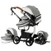 Image de Poussette 3 en 1 Bébé Combinée Siège-Auto Nacelle Trio Réversible cuir pu Roues increvables Canne.gris