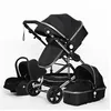 Image de Poussette 3 en 1 Bébé Combinée Siège-Auto Nacelle Réversible Réglable Haute Qualité Roues increvables Canne noir