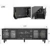 Image de Meuble tv style vintage,meuble télé avec 2 tiroirs + 2 grands compartiments de rangement,porte en verre,177x38x53cm,noir