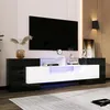 Image de Meuble TV Blanc et noir brillant avec LED4 Portes + 2 TiroirsMeuble Télé surface en verre200cm
