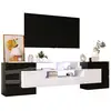 Image de Meuble tv blanc et noir brillant led,commode tv avec 3 compartiments + 6 portes + 2 tiroirs,meuble télé surface en verre,l200cm Façade Brillante,avec Lumière