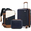 Image de Kono Set de 3 Valises 55x38x24cm Rigide Valise de Voyage&Portable Vanity Case 4 roulettes et Serrure TSA+Sacs à Dos de