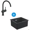 Image de Grohe - Kit Evier Quartz Noir Granite K700 417 x 366mm + Mitigeur Minta Noir col de cygne pivotant à 360 deg (31653AP0-SET6)