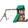Image de Backyard Discovery Lakewood, Aire De Jeux En Bois Portique Balançoire Avec Trapèze, Toboggan Et Balançoire, Bac À