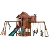 Image de Backyard Discovery Skyfort Ii Aire De Jeux En Bois Portique Balançoire Avec Mur D'escalade, Toboggan Et Balançoire,