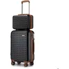 Image de Set de 2 Valises de Voyage 55x38x19.5cm Rigide Bagage Cabine Légere à 4 roulettes avec Serrure TSA et Portable Vanity Case Noir