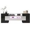Image de Meuble tv,banc tv bas à poser 145cm en panneaux de particules avec lumière led,6 portes,2 tiroirs et 3 niches,noir meuble TV noir