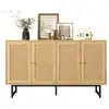 Image de Buffet en panneaux de particules avec 4 portes en rotin,140x39,5x80cm,bois clair buffet bois clair