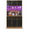 Image de Buffet de cuisine 6 portes 3 tiroirs - 180 cm naturel led mdf buffet de cuisine naturel