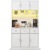 Image de Buffet de cuisine 6 portes 3 tiroirs - 180 cm blanc led mdf buffet de cuisine blanc