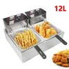 Image de Friteuse Electrique Double Cylindre 12L - Friteuse Electrique pour Restaurant Friteuse en Acier Inoxydable avec 2 Paniers à