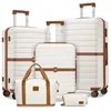 Image de Kono Set de 5 Valises de Voyage (55/66/76 cm) à 4 roulettes avec serrure + Pliable Sac de Voyage avec Trousse de Maquillage Crème
