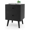 Image de COSTWAY Table de Chevet Table de Nuit à 2 Tiroirs en Bois d’Hévéa Massif de Style Moderne 46x 41 x 62 CM Noir