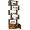 Image de COSTWAY Bibliothèque à 6 Niveaux avec 2 Portes-70 x 23 x 183 CM-Étagère de Rangement en Bois Forme en S-Style Industriel-Marron