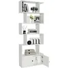 Image de COSTWAY Bibliothèque à 6 Niveaux avec 2 Portes-70 x 23 x 183 CM-Étagère de Rangement en Bois Forme en S-Style Moderne-Blanc