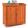 Image de Armoire de Jardin en Bois de Sapin 985 x 48 x 100cm COSTWAY-Table de JardinageEtagère Amovible2 Portes-4 Roues-Plateau Métal