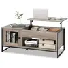Image de Giantex table basse relevable avec 1 compartiment ouvert et placard à 2 portes, table basse transformable avec cadre en métal pour salon bureau chambre, 104x52,5x44,5cm